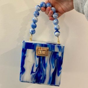 LIKE NEW! COBALT BLUE ACRYLIC BOX STATEMENT PURSE